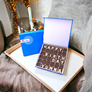 Happy Birthday Customized Chocolate Box, 500g Plain Milk Chocolate, White Chocolate Letters